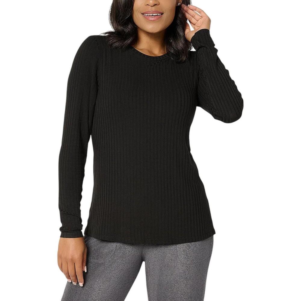 Modern Soul Women's Radiant Rib Long Slv Top w/ Support System Black - Regular